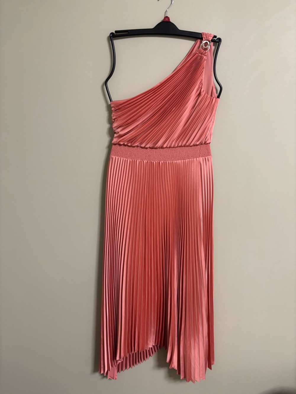 WHBM Marina Pleated One Shoulder Midi Dress Size 6 Small Pink Cocktail Party